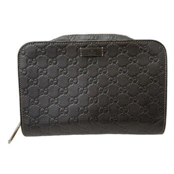 GUCCI Guccissima Leather Clutch Bag Shoulder Bag Compact Black - Picture 1 of 9